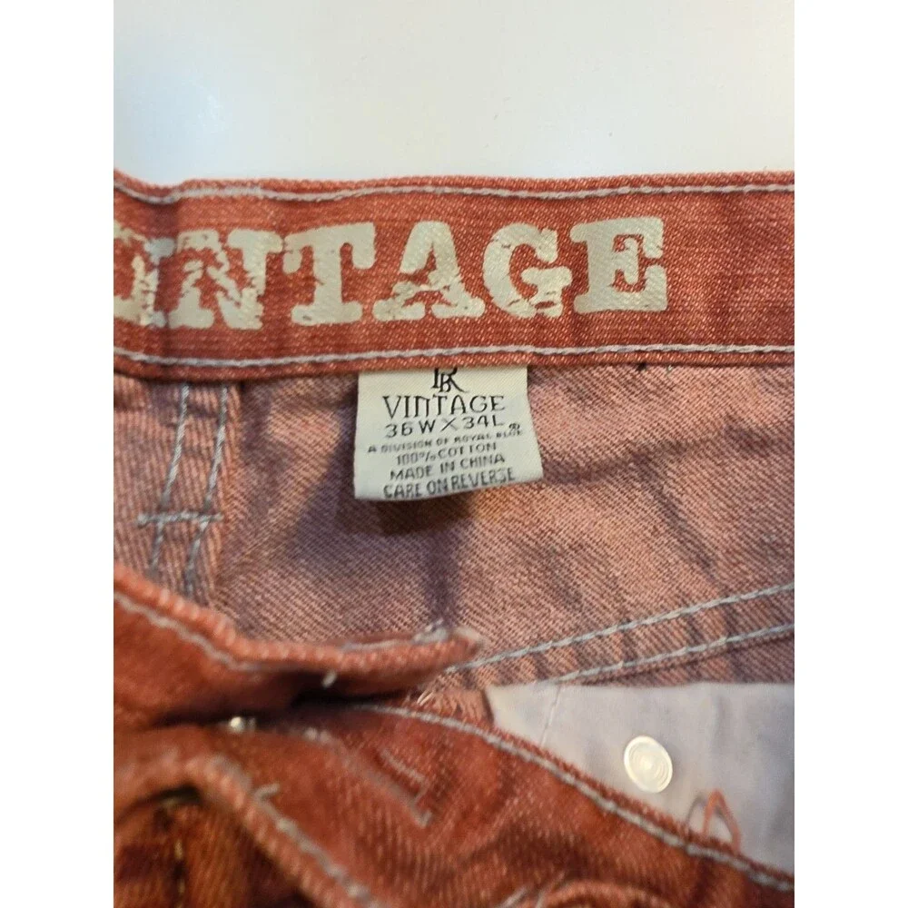 Vintage Royal Blue Jeans Mens 36x34 Red Straight Fit Denim Hiphop 90s Y2K